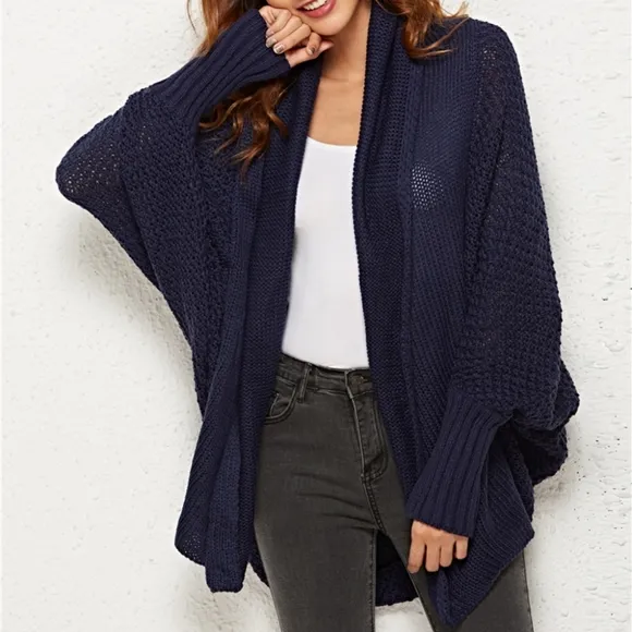 Oversized Knit Cardigan Batwing Sleeve Lightweight Baggy Open Front Sweater Top