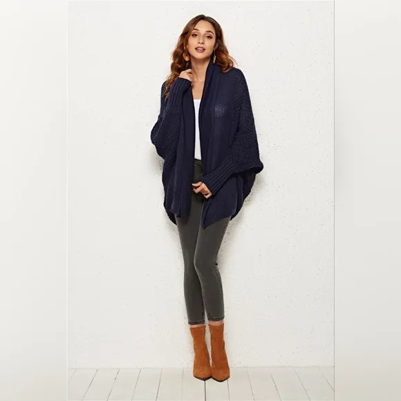 Oversized Knit Cardigan Batwing Sleeve Lightweight Baggy Open Front Sweater Top