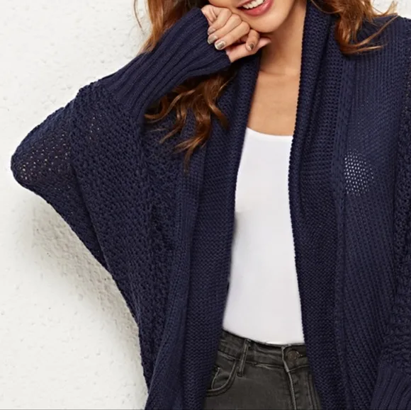 Oversized Knit Cardigan Batwing Sleeve Lightweight Baggy Open Front Sweater Top