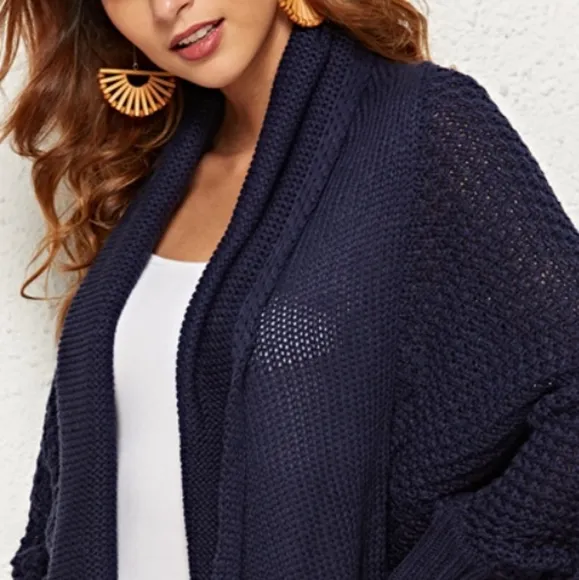 Oversized Knit Cardigan Batwing Sleeve Lightweight Baggy Open Front Sweater Top
