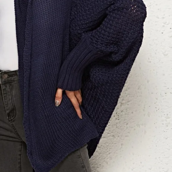 Oversized Knit Cardigan Batwing Sleeve Lightweight Baggy Open Front Sweater Top