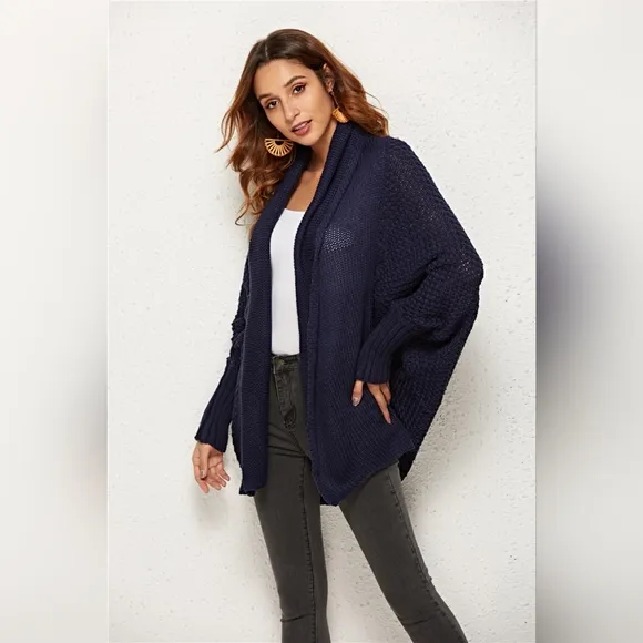 Oversized Knit Cardigan Batwing Sleeve Lightweight Baggy Open Front Sweater Top
