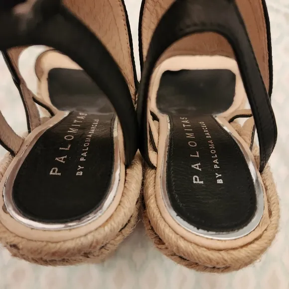 Paloma Barcelo  Leather Black Tan Wedge Platform Sandals Espadrillw Size 37