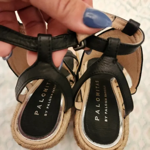 Paloma Barcelo  Leather Black Tan Wedge Platform Sandals Espadrillw Size 37