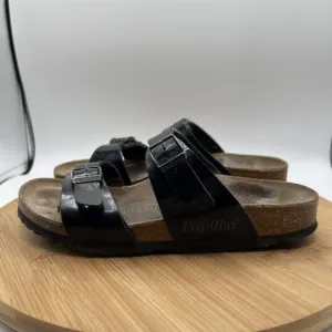Papillio Birkenstock Arizona Sandals Womens Size 7 Black Patent Leather Shoes