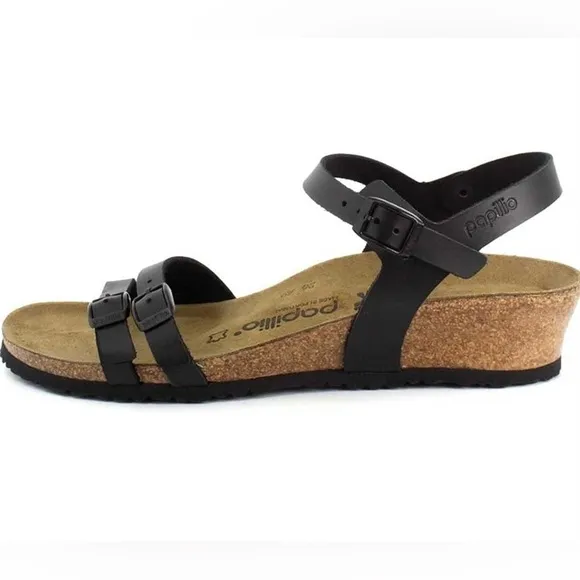 Papillo Birkenstock Sandals black faux leather sandals strappy sandals wedges
