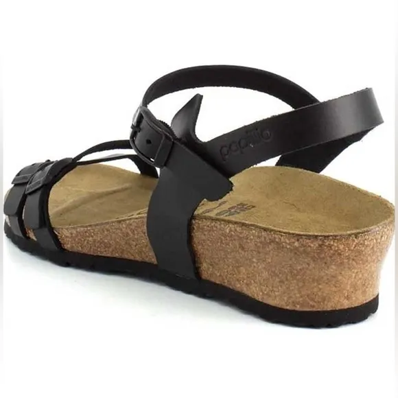 Papillo Birkenstock Sandals black faux leather sandals strappy sandals wedges