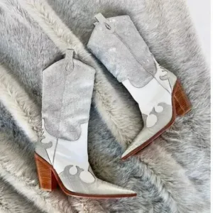 Para Raio Brazilian Leather Western Cowgirl Boots White Silver Size 6 NWOB