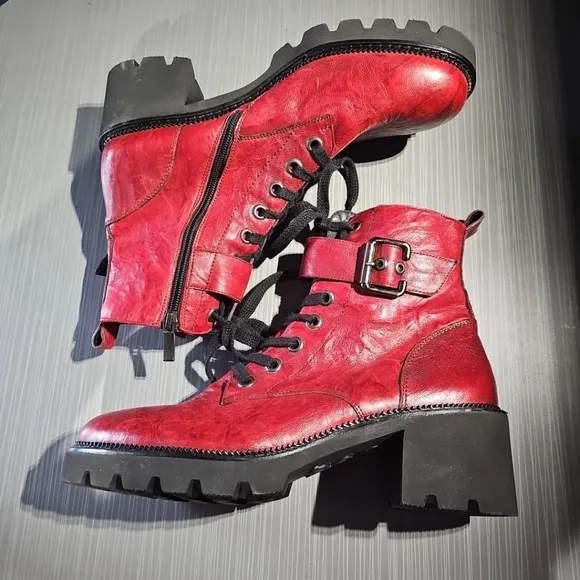 Paul Green Boots Dynamite Combat‎ in Red Lyst PG Size 8 (US 10.5) Women NWOT