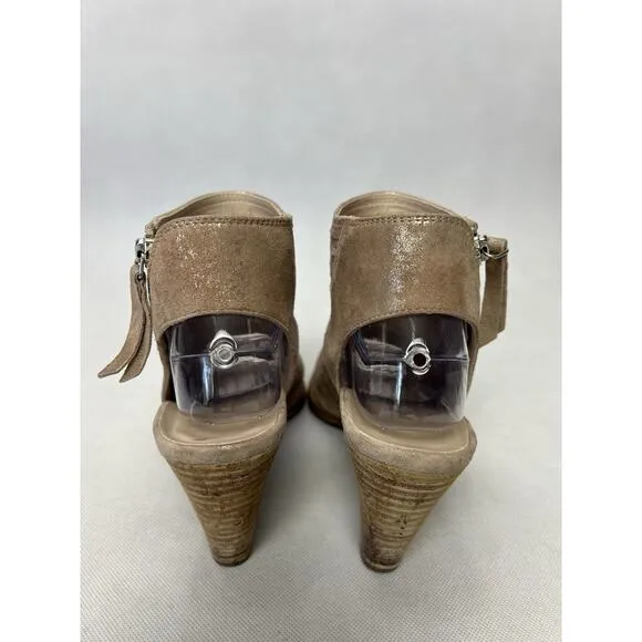 Paul Green Cayanne Heel Bootie Gray/Tan Metallic Peep Leather Sandals