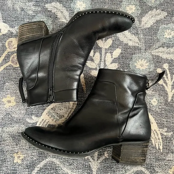 Paul Green Stella Bootie in Black Leather with Studs