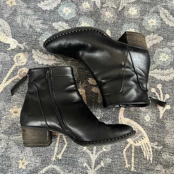 Paul Green Stella Bootie in Black Leather with Studs
