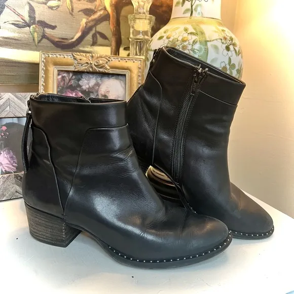 Paul Green Stella Bootie in Black Leather with Studs