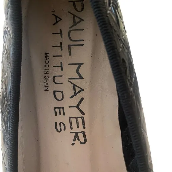 Paul Mayer Attitudes black patent quilted black flats