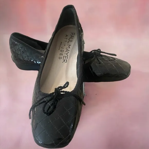 Paul Mayer Attitudes black patent quilted black flats
