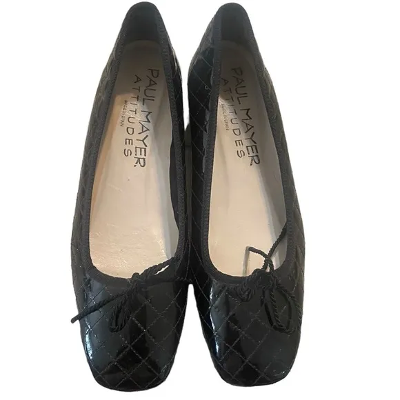 Paul Mayer Attitudes black patent quilted black flats
