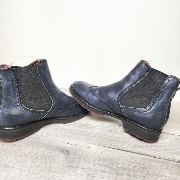 Pikolinos Chelsea Brogue Boot Womens Size 6.5 Blue Leather Ankle Comfort Stretch