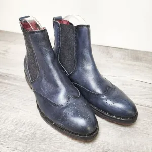 Pikolinos Chelsea Brogue Boot Womens Size 6.5 Blue Leather Ankle Comfort Stretch