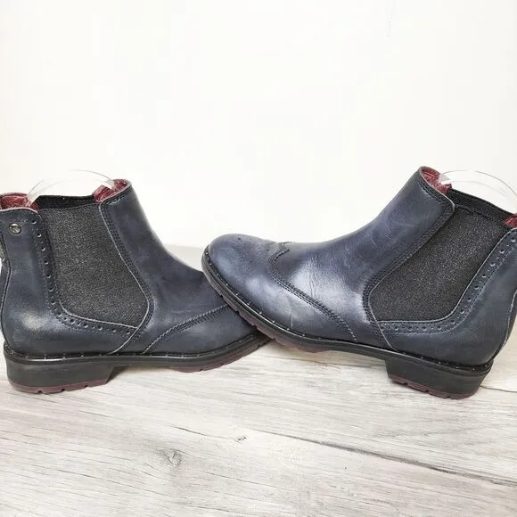 Pikolinos Chelsea Brogue Boot Womens Size 6.5 Blue Leather Ankle Comfort Stretch