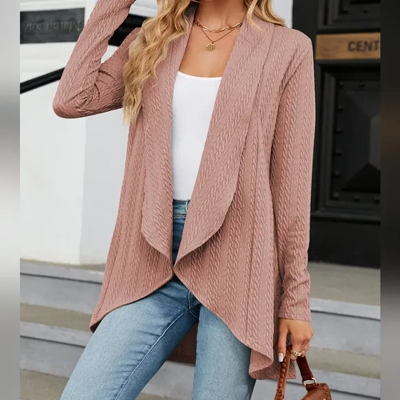 Pink Lightweight Open Front Cardigan
