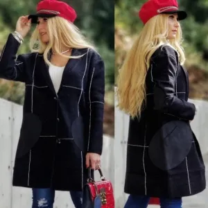 Plaid Print Grid Black Coat Jacket Black