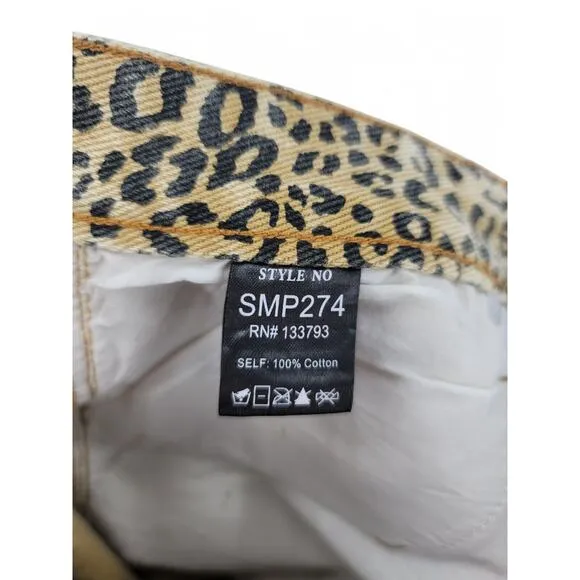 POL Leopard Flare Jeans Distressed Y2K Aesthetic Size SMP274