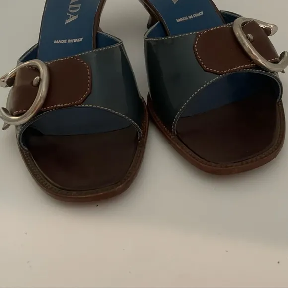 Prada Calzature Donna Women's Brown and Blue Heeled Sandals Size 7.5