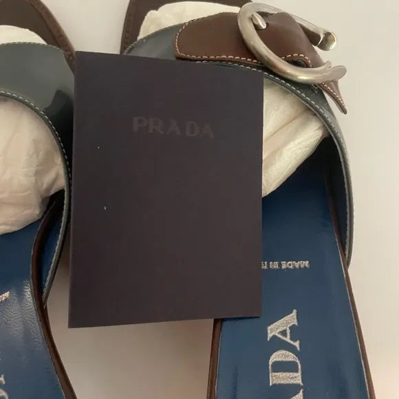 Prada Calzature Donna Women's Brown and Blue Heeled Sandals Size 7.5