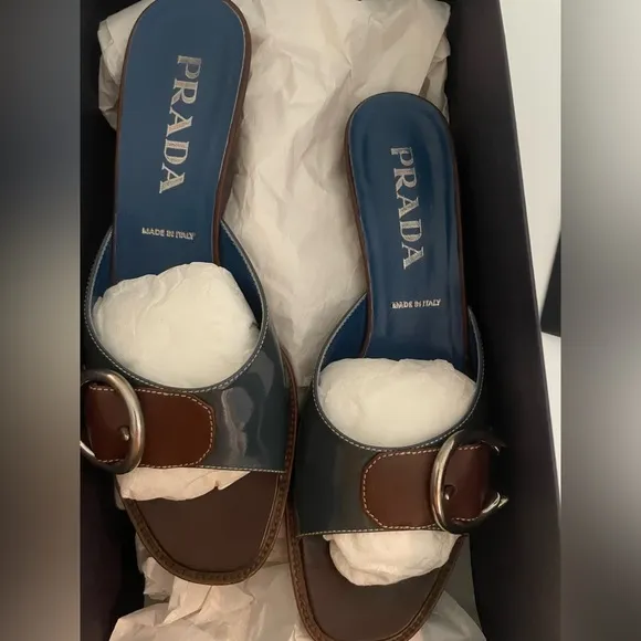 Prada Calzature Donna Women's Brown and Blue Heeled Sandals Size 7.5