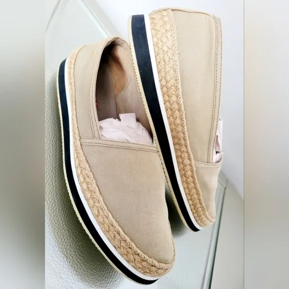 PRADA Gabardine Espadrille Slip-On Platform Canvas Shoes Tan/Khaki IT39/US8