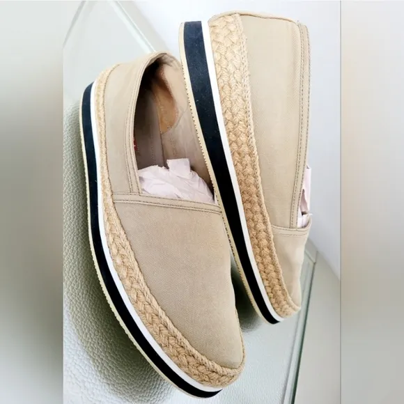 PRADA Gabardine Espadrille Slip-On Platform Canvas Shoes Tan/Khaki IT39/US8