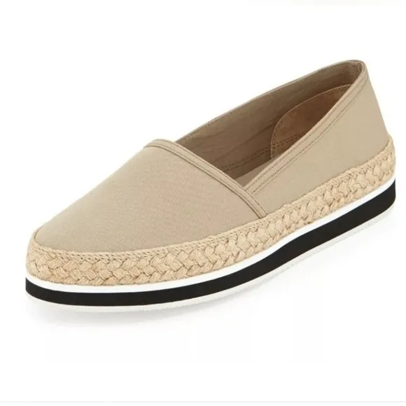 PRADA Gabardine Espadrille Slip-On Platform Canvas Shoes Tan/Khaki IT39/US8