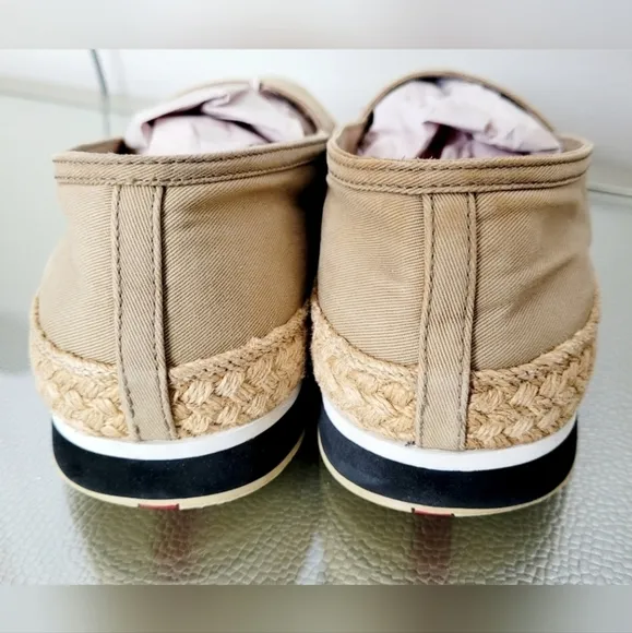 PRADA Gabardine Espadrille Slip-On Platform Canvas Shoes Tan/Khaki IT39/US8