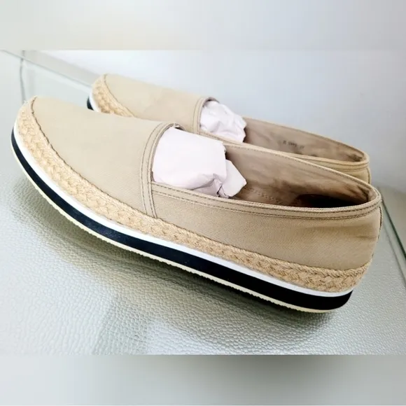 PRADA Gabardine Espadrille Slip-On Platform Canvas Shoes Tan/Khaki IT39/US8