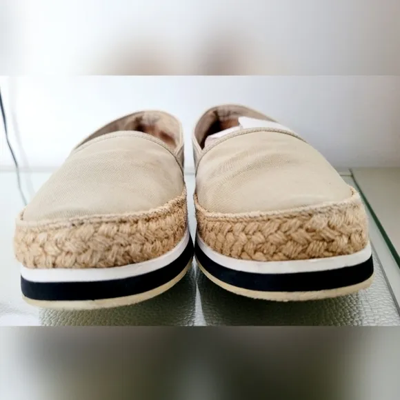 PRADA Gabardine Espadrille Slip-On Platform Canvas Shoes Tan/Khaki IT39/US8