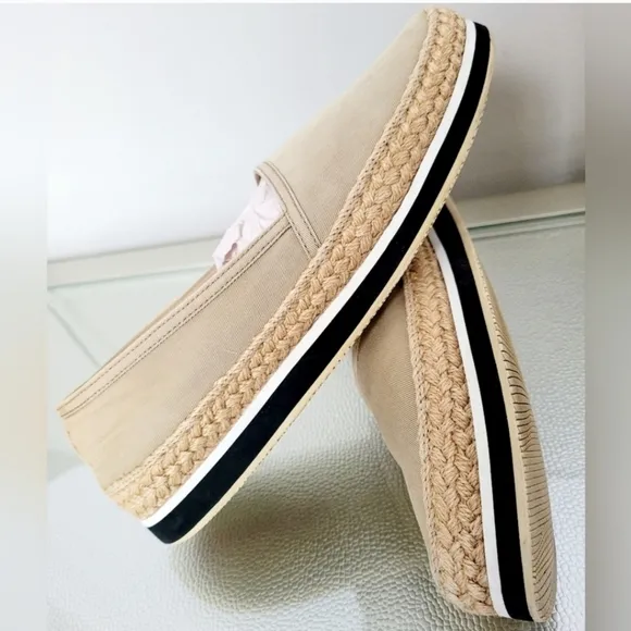 PRADA Gabardine Espadrille Slip-On Platform Canvas Shoes Tan/Khaki IT39/US8
