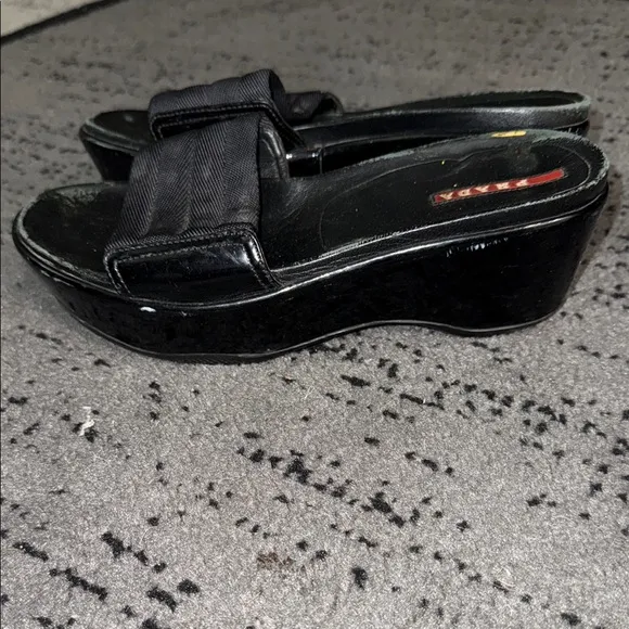 Prada Women's Black Wedge Sandals