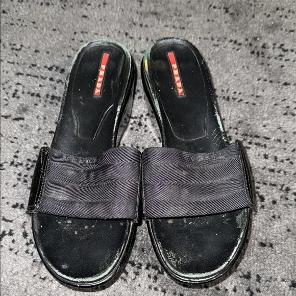 Prada Women's Black Wedge Sandals