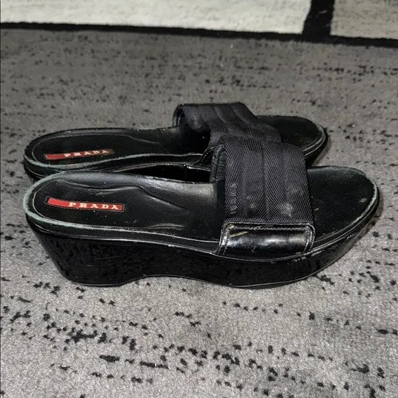 Prada Women's Black Wedge Sandals