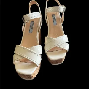 Prada Women's Criss Cross Espadrille Wedge Heels White Size 37 (US 6/6.5)