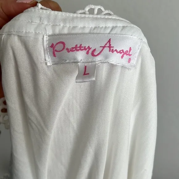 PRETTY ANGEL TUNIC TANK CROCHET VINTAGE DRESS white size Large