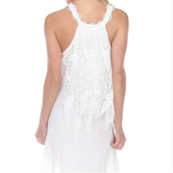 PRETTY ANGEL TUNIC TANK CROCHET VINTAGE DRESS white size Large