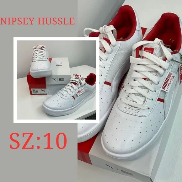 Puma California TMC Nipsey Hussle White Red Sneakers Casual Shoes Size 10