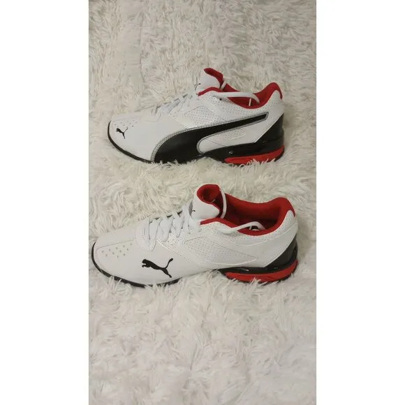 Puma Mens White Athletic Shoes With Red &amp; Black Accents sz 7