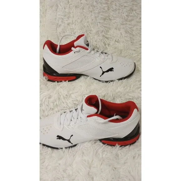 Puma Mens White Athletic Shoes With Red &amp; Black Accents sz 7