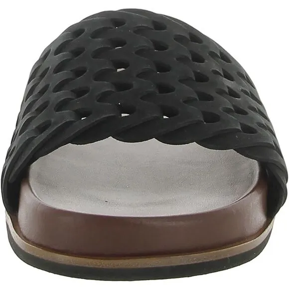 Rag &amp; Bone Womens Bailey Black Leather Cut-Out Slide Sandals Shoes New