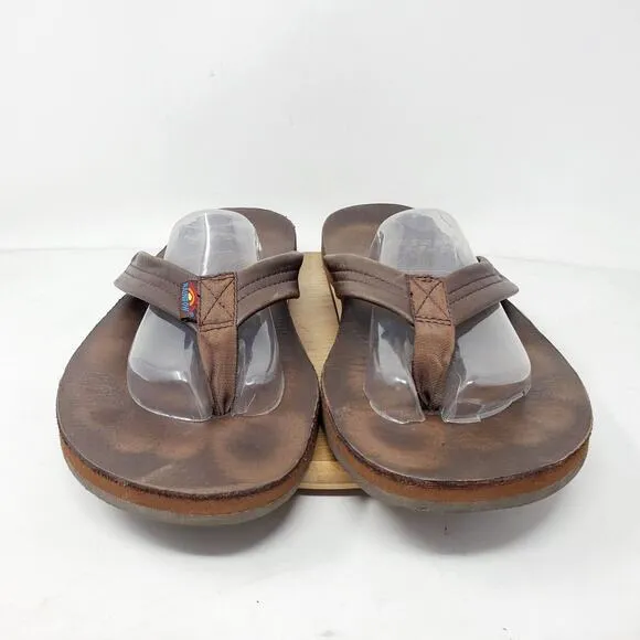 Rainbow Sandals Mens 14 Single Layer Arch 1&quot; Flip Flop Brown Leather Thong Shoes
