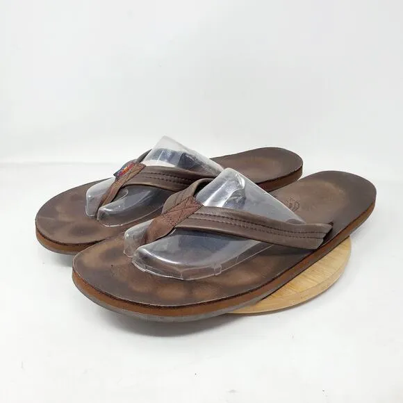 Rainbow Sandals Mens 14 Single Layer Arch 1&quot; Flip Flop Brown Leather Thong Shoes