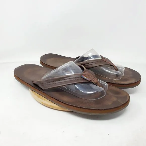 Rainbow Sandals Mens 14 Single Layer Arch 1&quot; Flip Flop Brown Leather Thong Shoes