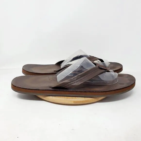 Rainbow Sandals Mens 14 Single Layer Arch 1&quot; Flip Flop Brown Leather Thong Shoes